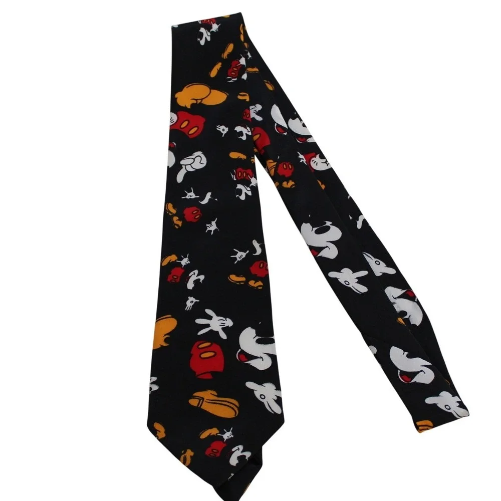 Italian‎ Pure Silk Black Necktie Mickey Mouse Icon Print Disney Vintage